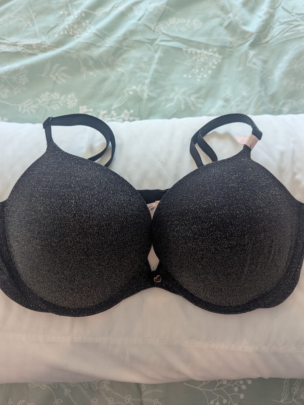 Victoria's Secret Black Shimmer Molded Bra with Double Straps
